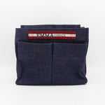 Denim cotton organizer bag with compartments and internal pockets