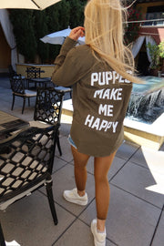 Puppies Make Me Happy Military Button Up | Present For Dog Lover