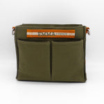 organizer bag in green cotton with compartments and internal pockets