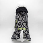Personalized Bespoke Reversible Dog Coat/Raincoat Black Cashmere Maze