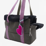 Small dog bag in grey nylon with pink details