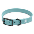Load image into Gallery viewer, Dusty blue dog collar by The Modern Dog Company, weather and odor resistant, featuring a black buckle and logo.