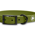 Load image into Gallery viewer, Olive green dog collar by The Modern Dog Company, featuring a black buckle and D-ring, weather and odor resistant.