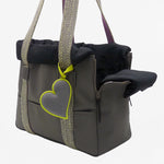 Small dog bag in grey nylon with yellow details