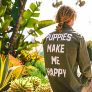 Puppies Make Me Happy Military Button Up | Present For Dog Lover