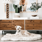 PupRug Faux Fur Orthopedic Dog Bed - Curve White with Brown Accents