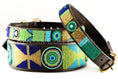 Load image into Gallery viewer, Wide width TKC Peacock Belt by Southlake Paws featuring colorful beadwork and a brass buckle on a leather strap.