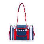 Striped Pet Carrier Bag Canvas Travel Tote with Breathable Mesh