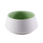White and green ceramic dog bowl