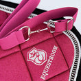 Load image into Gallery viewer, Southlake Paws Raspberry Fizz Elastic Equestrian Belt in vibrant pink with silver accents and a secure metal clasp.