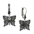 Load image into Gallery viewer, Antiqued Butterfly Multi Color Crystals Drop Earrings