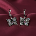 Load image into Gallery viewer, Antiqued Butterfly Multi Color Crystals Drop Earrings