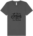 Load image into Gallery viewer, Try Jesus, Not Me Unisex V-Neck Shirt