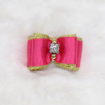 Crystal Dog Hair Bow Hot Pink