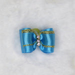 Three Crystal Dog Hair Bow Blue