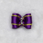 Three Crystal Dog Hair Bow Purple
