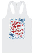 Load image into Gallery viewer, Loves Jesus and America Too Women's Racerback Tank