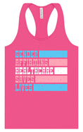 Load image into Gallery viewer, Gender Affirming Healthcare Saves Lives Women's Racerback Tank