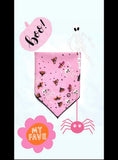 Load image into Gallery viewer, Halloween Bandana | Halloween Dog Bandana | Pink Bandana with Skeleton & Moth