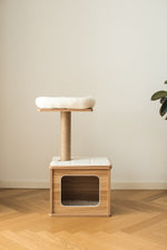 Cedar Wooden Cat Tree Condo with Natural Jute Rope Scratching Post