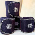 Load image into Gallery viewer, Southlake Paws Ultraviolet Polo Wraps in dark purple with silver embellishments and logo, stacked in a stylish arrangement.