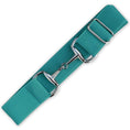 Load image into Gallery viewer, Teal elastic equestrian belt by Southlake Paws featuring silver metal buckles and a sleek design.