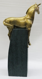 Large Extra Large Green and Gold Patina Stallion Horse Bronze Sculpture Figurine