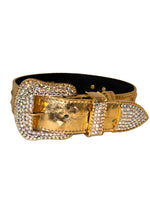 Glam Gold Embossed Studded Italian Leather With Our Custom Swarovski Crystal Buckle