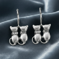 Load image into Gallery viewer, Crystal Double Cat Lever Back Earrings