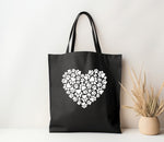 Valentine Tote Bag | Canvas Tote | lightweight 6 oz Canvas |  HEART with PAW PRINTS