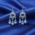 Load image into Gallery viewer, Light Sapphire Blue Cats Eye Bead Dangle Earrings