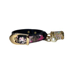 XS 7-14 Black/Pink/Gold Custom Snake Collar/Custom Gold Italian Hardware. Including Swarovski Charm, and Pearl