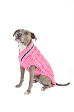 Preppy Pink Cable Knit Dog Sweater