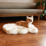 PupRug Faux Fur Orthopedic Dog Bed - Curve White with Brown Accents