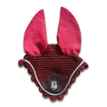Load image into Gallery viewer, Burgundy Fly Hat by Southlake Paws featuring pink ears and a scalloped edge, designed for pet fly protection.