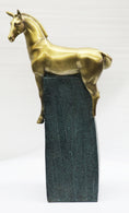 Load image into Gallery viewer, Large Extra Large Green and Gold Patina Stallion Horse Bronze Sculpture Figurine