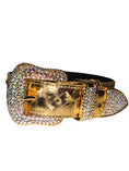 Load image into Gallery viewer, Glam Gold Embossed Studded Italian Leather With Our Custom Swarovski Crystal Buckle