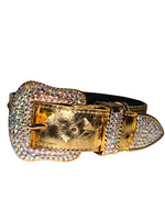 Glam Gold Embossed Studded Italian Leather With Our Custom Swarovski Crystal Buckle