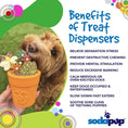 Load image into Gallery viewer, Large Flower Pot eCup Dog Treat Dispenser by Southlake Paws, featuring a dog enjoying treats and benefits listed.
