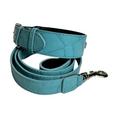 Load image into Gallery viewer, The Tiffany Collection. Gorgeous Turquoise Blue Embossed Croc Italian Leather Collar & Leash Set, With Our Classic Silver Hardware.