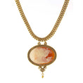 Load image into Gallery viewer, Antiquities Couture Carnelian Red Cameo Twin Muse & Bird Pendant Necklace 17"