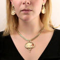 Load image into Gallery viewer, Antiquities Couture Carnelian Red Cameo Twin Muse & Bird Pendant Necklace 17"