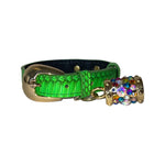 XS/S 7-14 Neon Green Custom Snake Collar/Custom Gold Oval Italian Hardware & Swarovski Crystal Charm