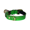 Load image into Gallery viewer, XS/S 7-14 Neon Green Custom Snake Collar/Custom Gold Oval Italian Hardware & Swarovski Crystal Charm by Allysa Payne Beverly Hills