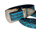 Load image into Gallery viewer, Turquoise & Black Swarovski Crystal Hardware Snake Collar & Leash Set