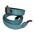 Load image into Gallery viewer, The Tiffany Collection. Gorgeous Turquoise Blue Embossed Croc Italian Leather Collar & Leash Set, With Our Custom Swarovski Crystal Hardware
