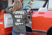 Puppies Make Me Happy Military Button Up | Present For Dog Lover