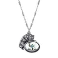 Load image into Gallery viewer, Whimsical Cat & Blue and Green Fish Pendant Necklace 30"