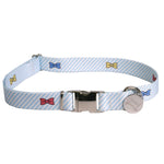 Southern Dawg Seersucker Blue with Bow Ties Premium Dog Collar