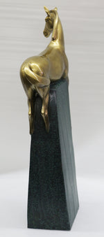Large Extra Large Green and Gold Patina Stallion Horse Bronze Sculpture Figurine